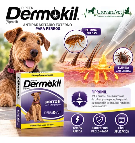Pipeta Dermokil Caninos Perros 20 A 40 Kg Pulgas Garrapatas Dermokil 20 A 40kg - Imagen 3
