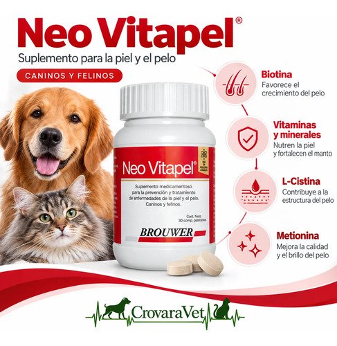 Suplemento Neo Vitapel Perro Gato Caida Pelo X30 Comprimidos - Imagen 3